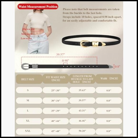 Women\'s Skinny Faux Leather Belt with Gold Buckle for Jeans Dresses